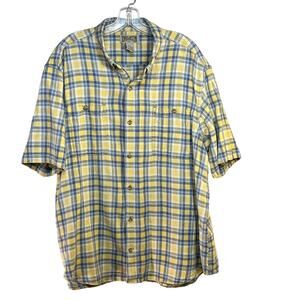 Hemp Blend F.O.M Pattern Shirt Duluth Trading Men's XXL Yellow Blue Plaid S/S
